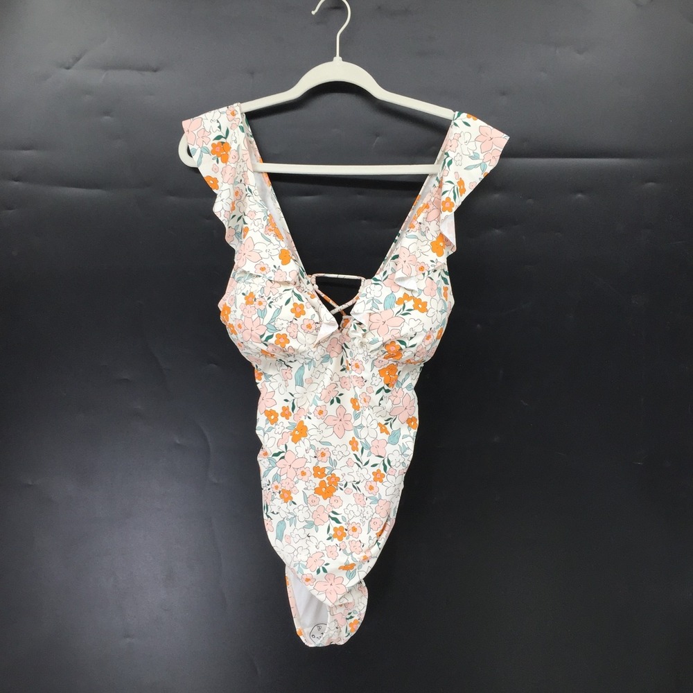 NEW evamom nursing swimsuit floral print ruffle one piece bathing suit retro L